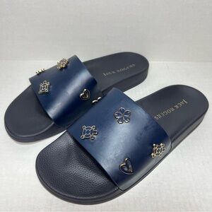Jack Rogers Kennedy Pool Slide Sandals Size 10 Navy Charms